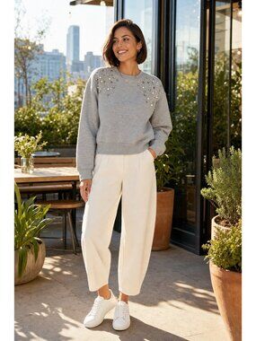 On 12th Twelfth Los Angeles Embellished Rhinestone Beaded Knit Sweatshirt Top S